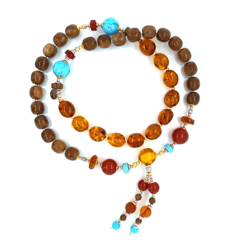 AMBER BEARISH WITH TURQUOISE , RED AGATE AND COKE WOOD