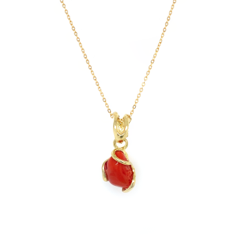 18k GOLD PLATED RED CORAL NECKLACE 
