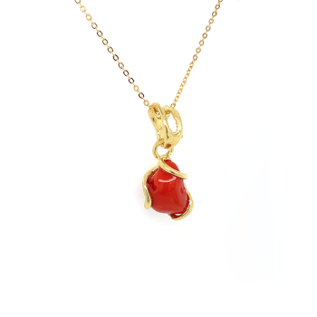18k GOLD PLATED RED CORAL NECKLACE 