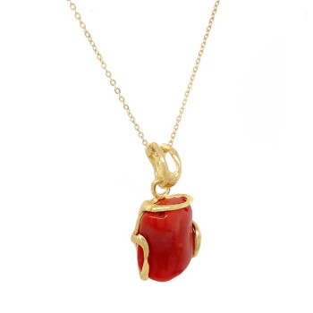 18k GOLD PLATED RED CORAL NECKLACE