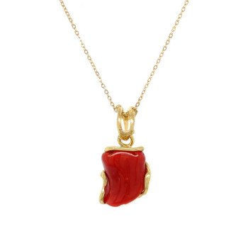 18k GOLD PLATED RED CORAL NECKLACE