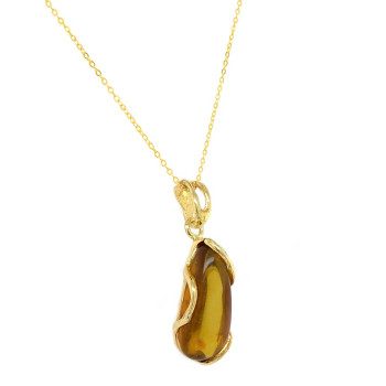 18k GOLD PLATED AMBER NECKLACE
