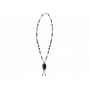 Soleimani agate necklace with moon stone , blue tiger eye , coke wood and amethyst  