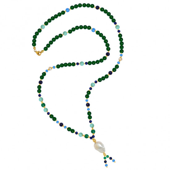 RANDOM PEARLS NECKLACE WITH lapis , MALACHITE , AMAZONITE , BLUE AND GREEN AGATE RANDOM PEARLS NECKLACE WITH lapis , MALACHITE , AMAZONITE , BLUE AND GREEN AGATE