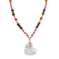 SEASHELL HEART NECKLACE WITH CORAL , RED AGATE , TIGER EYE MULTI-COLOR AND AMBER SEASHELL HEART NECKLACE WITH CORAL , RED AGATE , TIGER EYE MULTI-COLOR AND AMBER