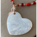 SEASHELL HEART NECKLACE WITH CORAL , RED AGATE , TIGER EYE MULTI-COLOR AND AMBER SEASHELL HEART NECKLACE WITH CORAL , RED AGATE , TIGER EYE MULTI-COLOR AND AMBER