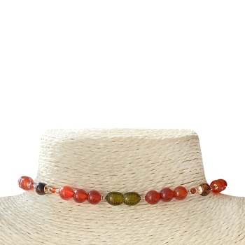SEASHELL HEART NECKLACE WITH CORAL , RED AGATE , TIGER EYE MULTI-COLOR AND AMBER