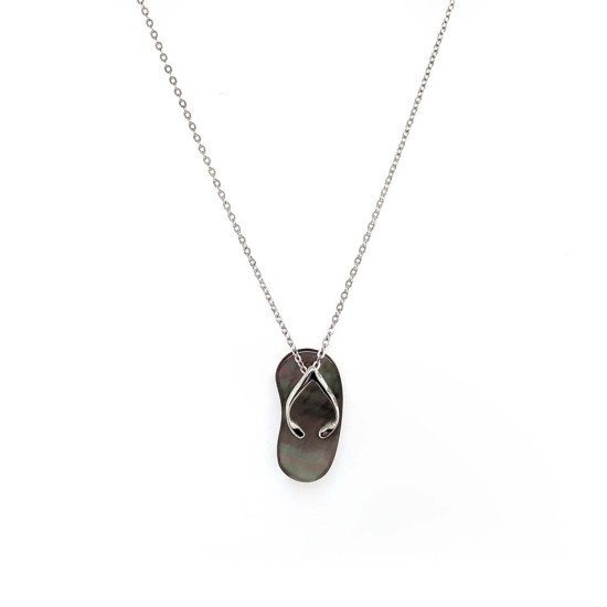 SLIPPER NECKLACE WITH BLACK, PINK, AND WHITE MOTHER-OF-PEARL