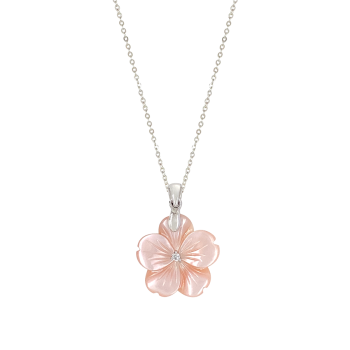 SILVER PENDANT ROSE-SHAPED WITH PINK SHELL AND ZIRCON