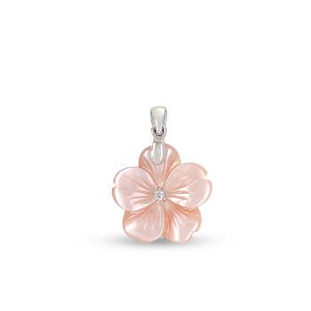SILVER PENDANT ROSE-SHAPED WITH PINK SHELL AND ZIRCON