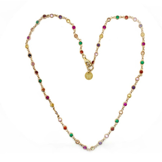  18k GOLD PLATED SILVER NECKLACE WITH COLORFUL ZIRCON STONES