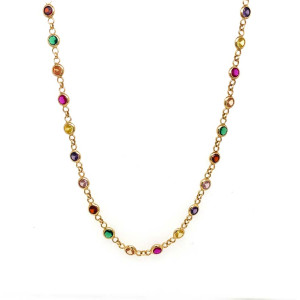  18k GOLD PLATED SILVER NECKLACE WITH COLORFUL ZIRCON STONES