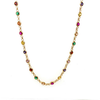  18k GOLD PLATED SILVER NECKLACE WITH COLORFUL ZIRCON STONES