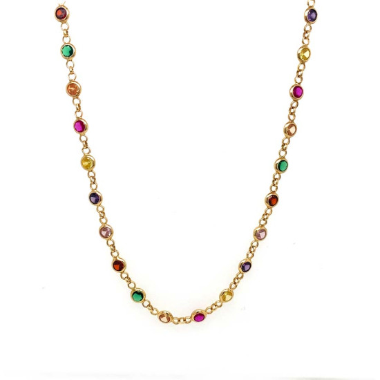  18k GOLD PLATED SILVER NECKLACE WITH COLORFUL ZIRCON STONES