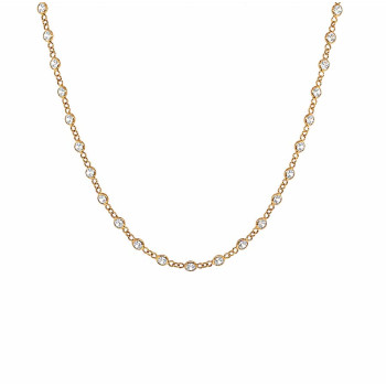 18K GOLD-PLATED SILVER NECKLACE, GOLD TONE WITH ZIRCON