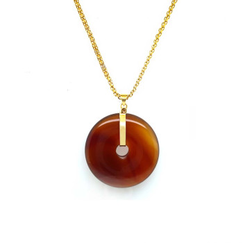 18K GOLD-PLATED SILVER NECKLACE, LARGE LASER AMBER STONE 18K GOLD-PLATED SILVER NECKLACE, LARGE LASER AMBER STONE