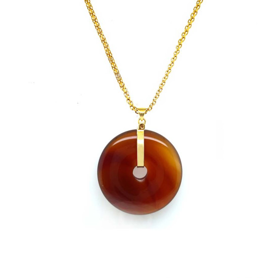 18K GOLD-PLATED SILVER NECKLACE, LARGE LASER AMBER STONE