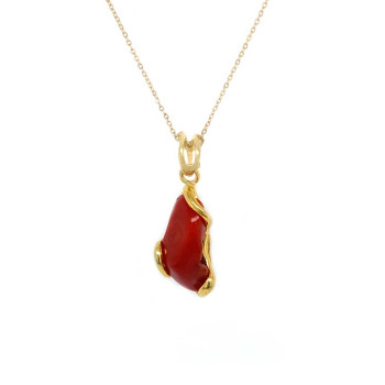 18k GOLD PLATED RED CORAL NECKLACE