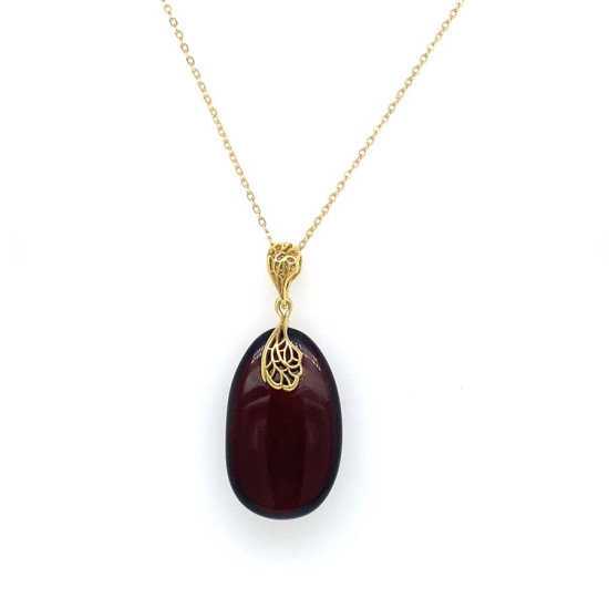 18K GOLD PLATED DARK HONEY AMBER NECKLACE