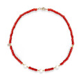 gold plated Coral necklace with 3 pice of white agate 
