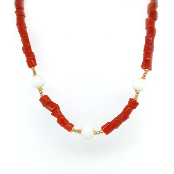 gold plated Coral necklace with 3 pice of white agate 