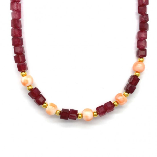 gold plated Rubi necklace with 5 pice of pink coral gold plated Rubi necklace with 5 pice of pink coral