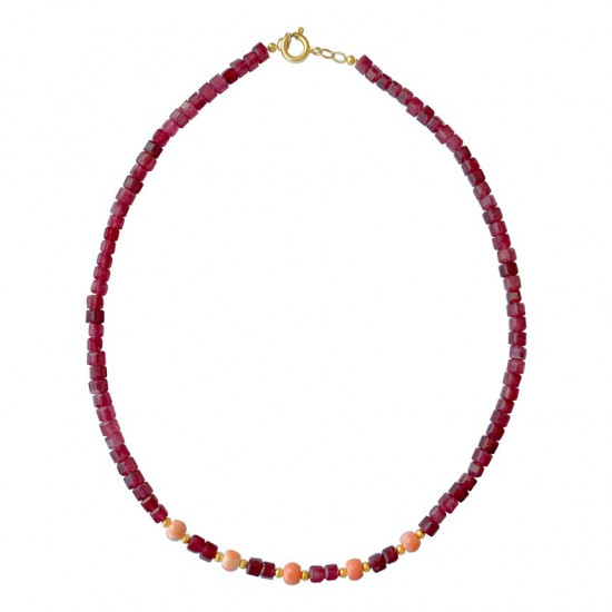 gold plated Rubi necklace with 5 pice of pink coral gold plated Rubi necklace with 5 pice of pink coral
