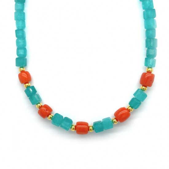 GOLD PLATED EMERALD NECKLACE WITH 5 PICE OF CORAL