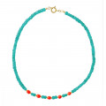 GOLD PLATED EMERALD NECKLACE WITH 5 PICE OF CORAL