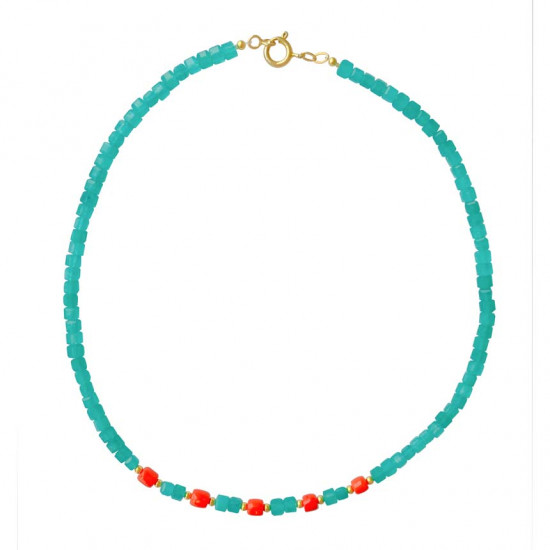 GOLD PLATED EMERALD NECKLACE WITH 5 PICE OF CORAL