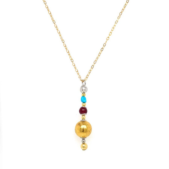18K GOLD PLATED SILVER VOLCANIC STONE NECKLACE WITH GARNET AND TURQUOISE