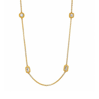 LONG SILVER NECKLACE WITH VARIOUS ZIRCON STONES