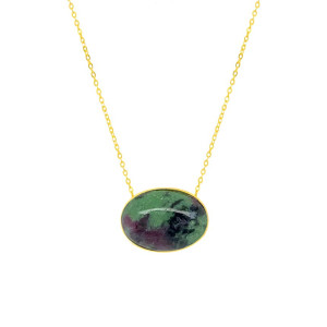 GOLD-PLATED SILVER CHAIN WITH a UNIQUE RUBY ZOISITE TEARDROP STONE  