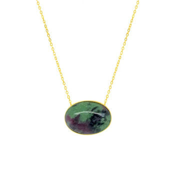 GOLD-PLATED SILVER CHAIN WITH a UNIQUE RUBY ZOISITE TEARDROP STONE  