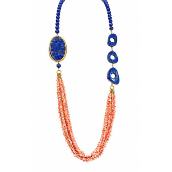 LARGE LAPIS LAZULI NECKLACE WITH STRANDS OF PINK CORAL