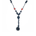 THREAD NECKLACE WITH VOLCANIC STONE, ONYX, RED AGATE, AND COCO