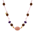PINK OPAL THREAD NECKLACE WITH AMETHYST AND COKE WOOD