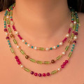 gold plated 3 LAYERS PEARL Amber necklace with green agate and Rubi agate , Garnet ,and pearl gold plated 3 LAYERS PEARL Amber necklace with green agate and Rubi agate , Garnet ,and pearl