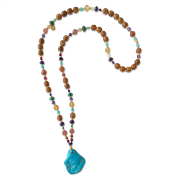 GOLD PLATED TURQUOISE NECKLACE WITH RUBI AGATE ,CHERRY QUARTZ , CITRINE , MALACHITE AMETHYST AND AMAZONITE .