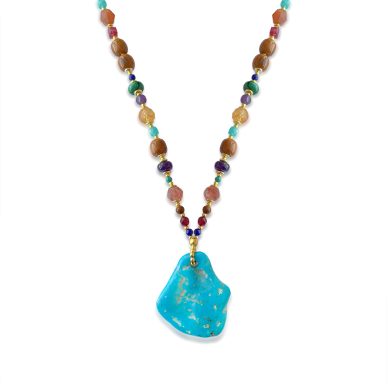 GOLD PLATED TURQUOISE NECKLACE WITH RUBI AGATE ,CHERRY QUARTZ , CITRINE , MALACHITE AMETHYST AND AMAZONITE . GOLD PLATED TURQUOISE NECKLACE WITH RUBI AGATE ,CHERRY QUARTZ , CITRINE , MALACHITE AMETHYST AND AMAZONITE .