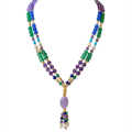 GOLD PLATED LAVENDERITE NECKLACE WITH LAPIS , GREEN AGATE , AMETHYST, BLUE AGATE , PEARLS AND MALACHITE GOLD PLATED LAVENDERITE NECKLACE WITH LAPIS , GREEN AGATE , AMETHYST, BLUE AGATE , PEARLS AND MALACHITE
