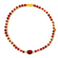 GOLD PLATED FIRE OPAL NECKLACE WITH CORAL , RED AGATE , COKE WOOD AND AMBER GOLD PLATED FIRE OPAL NECKLACE WITH CORAL , RED AGATE , COKE WOOD AND AMBER