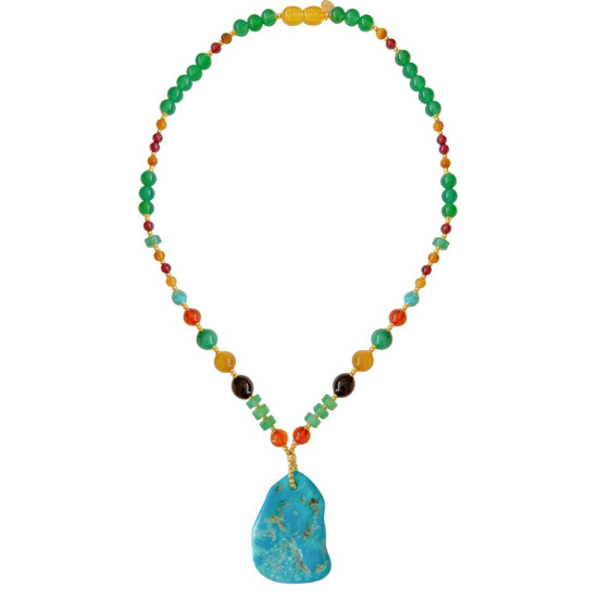 GOLD PLATED TURQUOISE NECKLACE WITH AMBER , HALOLITE , MALACHITE , TIGER-EYE , GREEN AGATE GOLD PLATED TURQUOISE NECKLACE WITH AMBER , HALOLITE , MALACHITE , TIGER-EYE , GREEN AGATE