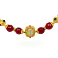 GOLD PLATED ETHIOPIAN OPAL NECKLACE WITH RUBI AGATE , GREEN AGATE AND GREEN JAIDE GOLD PLATED ETHIOPIAN OPAL NECKLACE WITH RUBI AGATE , GREEN AGATE AND GREEN JAIDE