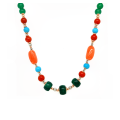 GOLD PLATED TURQUOISE NECKLACE WITH CORAL , MALACHITE AND GREEN AGATE GOLD PLATED TURQUOISE NECKLACE WITH CORAL , MALACHITE AND GREEN AGATE