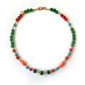 GOLD PLATED TURQUOISE NECKLACE WITH CORAL , MALACHITE AND GREEN AGATE GOLD PLATED TURQUOISE NECKLACE WITH CORAL , MALACHITE AND GREEN AGATE