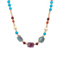 GOLD PLATED MULTI-COLOR TOURMALINE NECKLACE WITH TURQUOISE , PEARLS , CORAL , HEMATITE AND GARNET GOLD PLATED MULTI-COLOR TOURMALINE NECKLACE WITH TURQUOISE , PEARLS , CORAL , HEMATITE AND GARNET