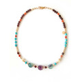 GOLD PLATED MULTI-COLOR TOURMALINE NECKLACE WITH TURQUOISE , PEARLS , CORAL , HEMATITE AND GARNET GOLD PLATED MULTI-COLOR TOURMALINE NECKLACE WITH TURQUOISE , PEARLS , CORAL , HEMATITE AND GARNET