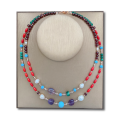 GOLD PLATED TURQUOISE NECKLACE WITH CORAL ,PEARLS ,MALACHITE , GREEN AGATE AND GARNET