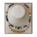 GOLD PLATED IOLITE NECKLACE WITH MALACHITE , PEARLS , AMETHYST , AMBER AND CITRINE GOLD PLATED IOLITE NECKLACE WITH MALACHITE , PEARLS , AMETHYST , AMBER AND CITRINE